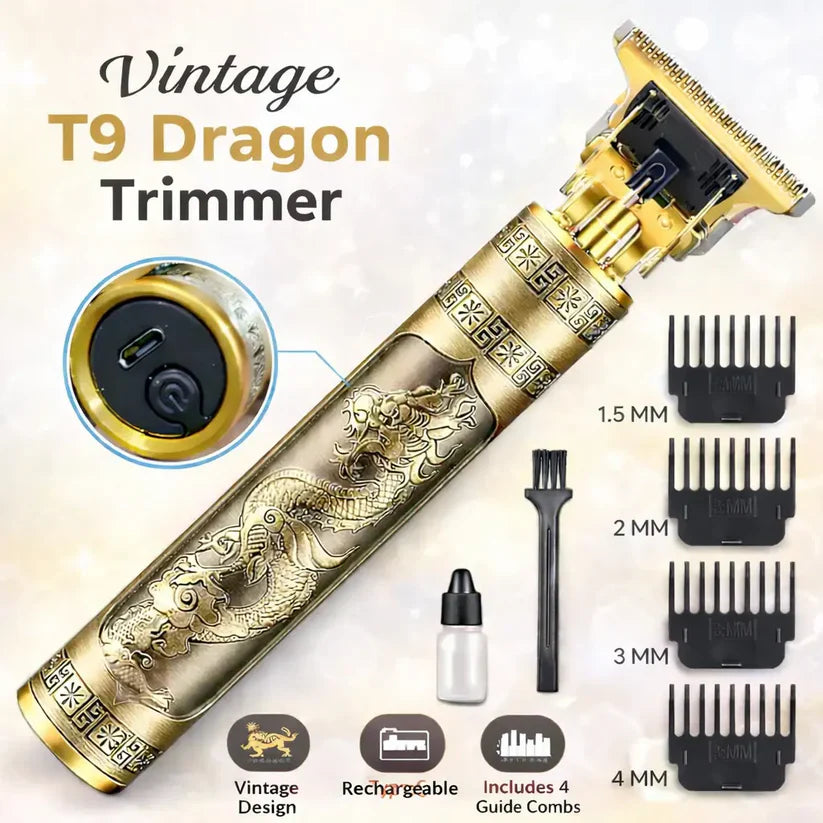 Vintage T9 Professional Trimmer – Close-Cutting T-Blade Hair Clipper for Men - Metal Body